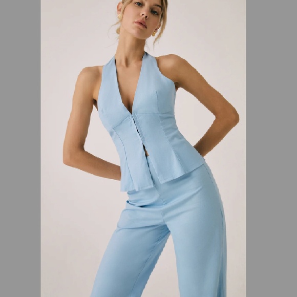 Commense Pants - NWT COMMENSE Cotton & Linen Vest With Straight Leg Pants Set,  Blue (Medium)